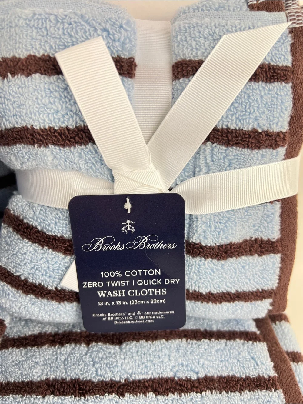 Brooks Brothers Bath Towel Set Blue Brown Stripe Soft Zero Twist Cotton 8 Pc NEW